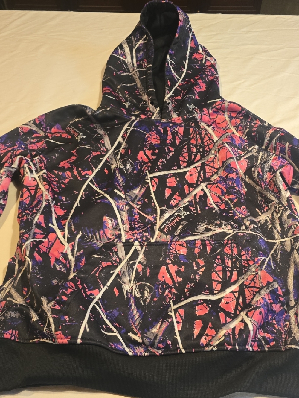 Muddy Girl Camouflage Women's Hoodie - Black with Pink & Purple Accents